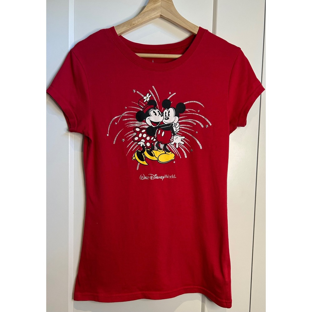Disney Parks Walt Disney World Mickey Minnie Fireworks Red Graphic T-Shirt Small